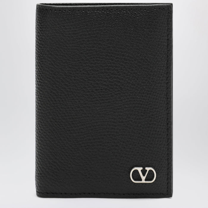 Valentino Garavani Black Vlogo Grained Leather Card Holder