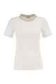 Peserico Stretch Cotton Jersey T-Shirt With Lamé Knit Neckline