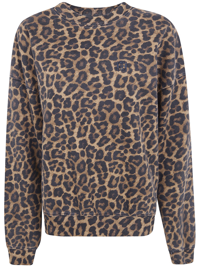 Anine Bing "Miles" Black And Brown Leopard Sweatshirt