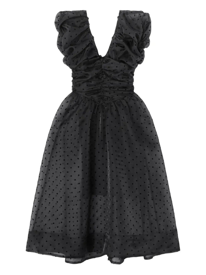 Ganni Flocked Organza Long Dress
