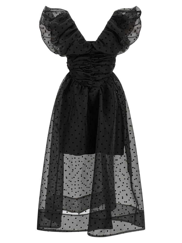 Ganni 'Black Organza Ruched' Dress