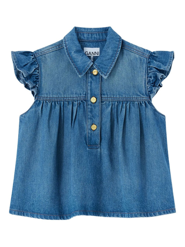 Ganni Denim Sleeveless Top Gold Buttons