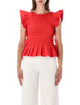 Ganni Ganni Smocked Cotton Top