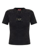 Diesel Cropped Washed Black Tshirt With Metallic Oval D