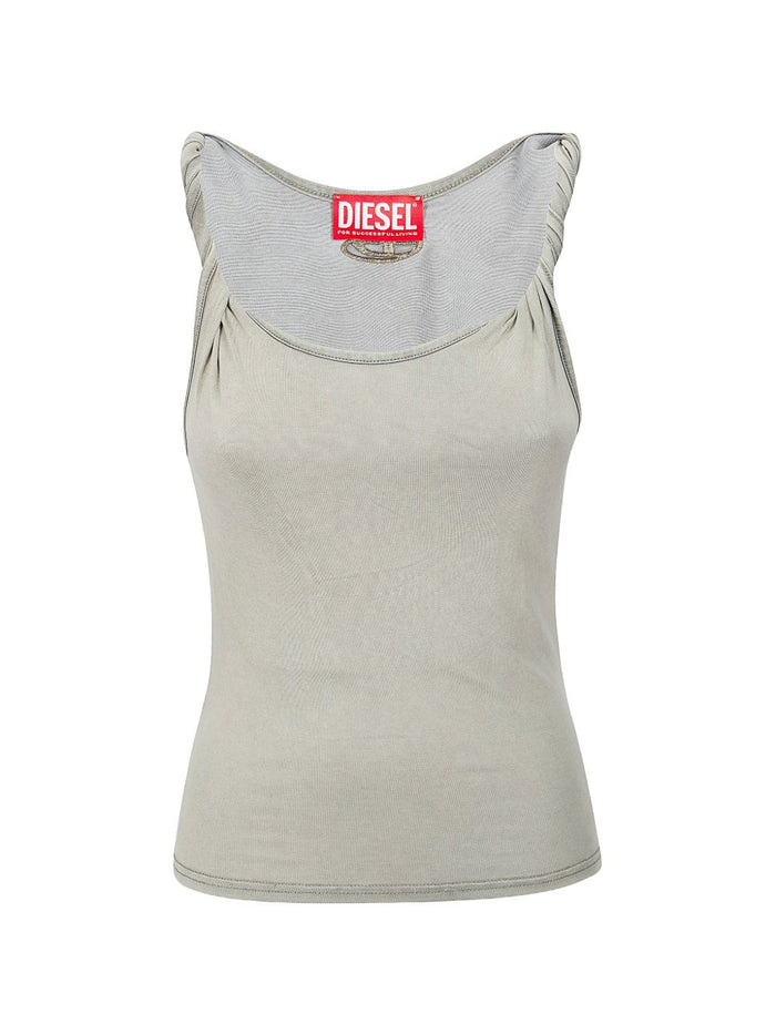 Diesel Grey Embroidered Knotted Shoulder Top