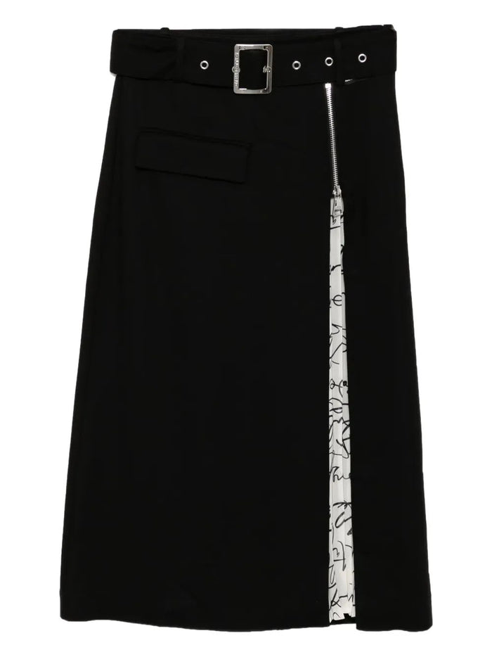 Karl Lagerfeld Black Viscose Pleated Panel Skirt