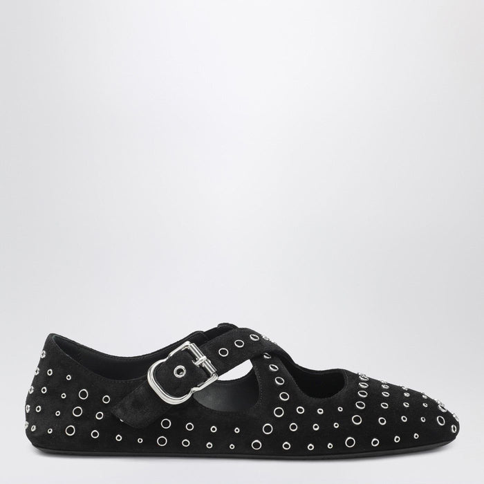 Alaia Flat Ballerinas In Suede With Crossed Straps And Eyelets