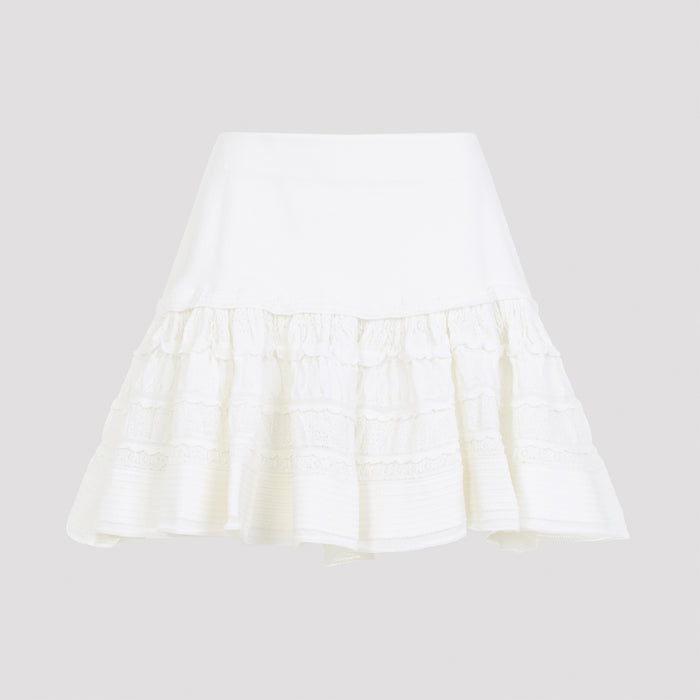 Alaia White Ruffle Wool Mini Skirt
