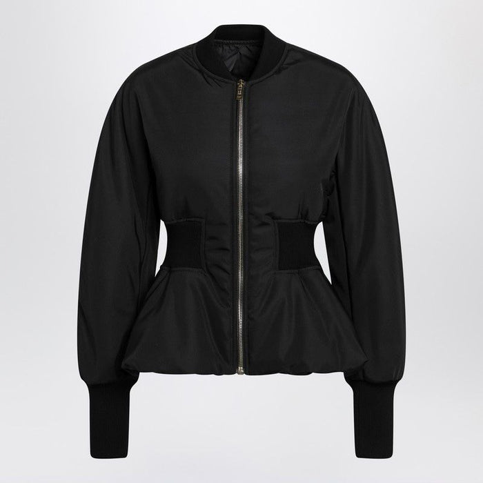 Alaia Black Peplum Bomber Jacket In Wool Blend
