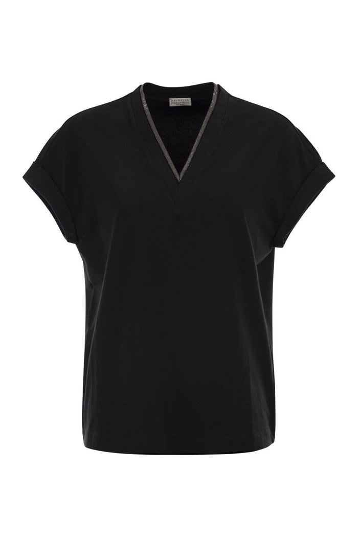 Brunello Cucinelli Stretch Cotton Jersey T-Shirt With Precious Neckline