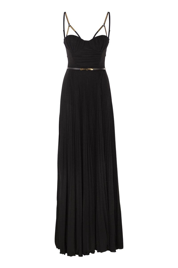 Elisabetta Franchi Red Carpet Dress In Lamé Jersey With Belt