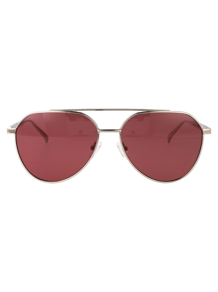 Alexander Mcqueen Silver-Silver-Red Metal Sunglasses