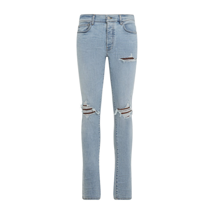 Amiri Aged Indigo Blue Cotton Crochet Leather Mx1 Jeans