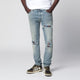 Amiri Mx1 Distressed Flannel-Patched Jeans In Medium Indigo