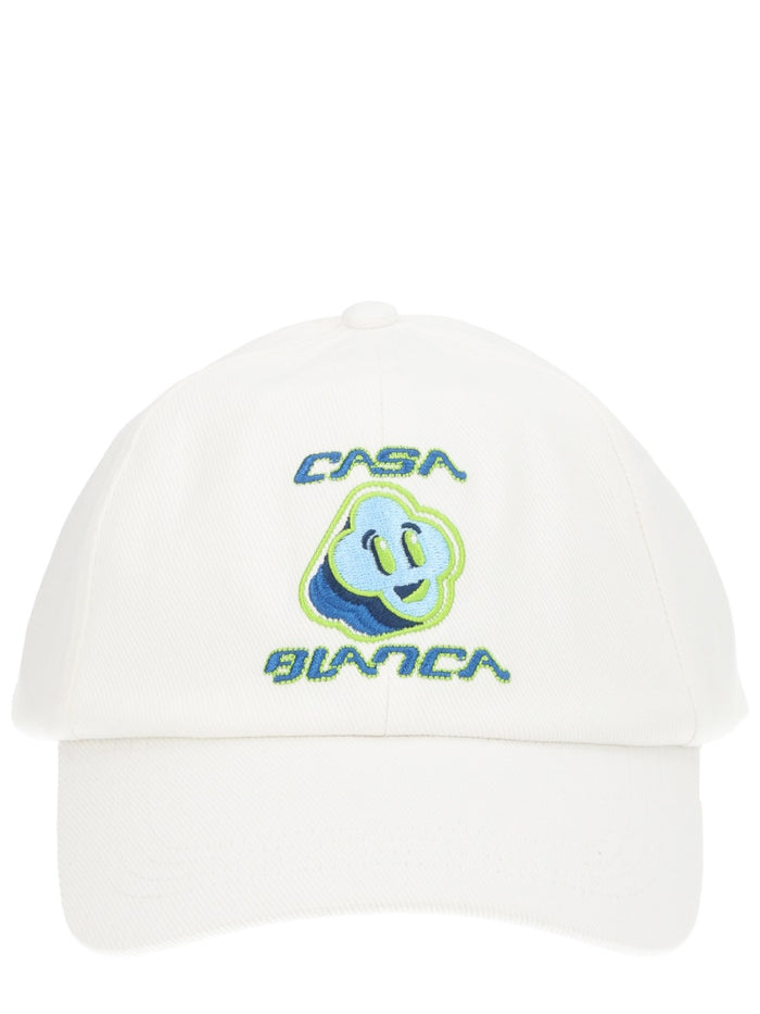 Casablanca Blue Smiley Cap - - Cotton - White