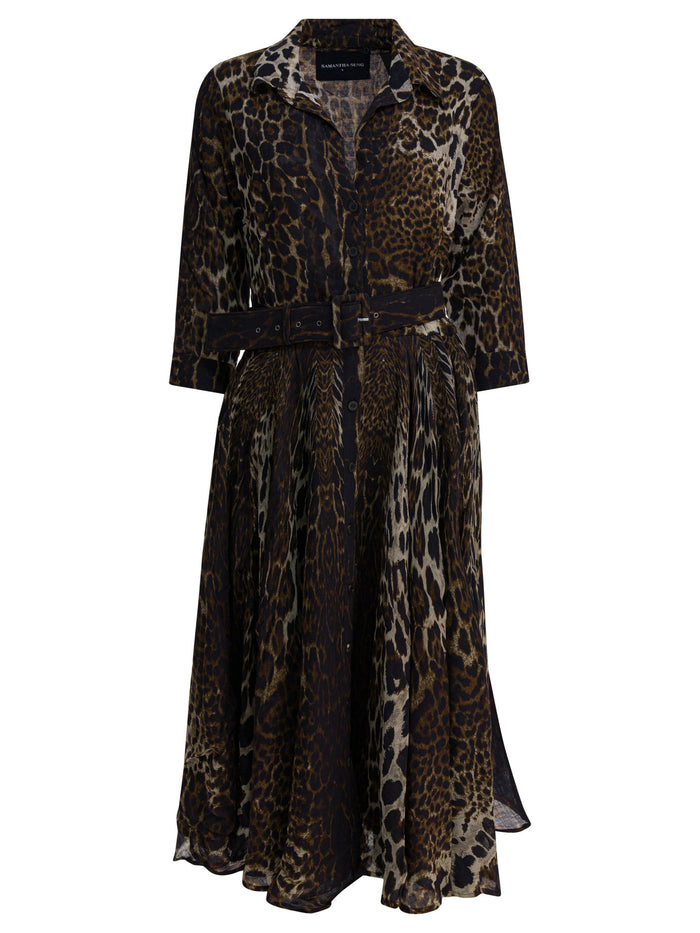 Samantha Sung Brown Leopard Print Wool Dress