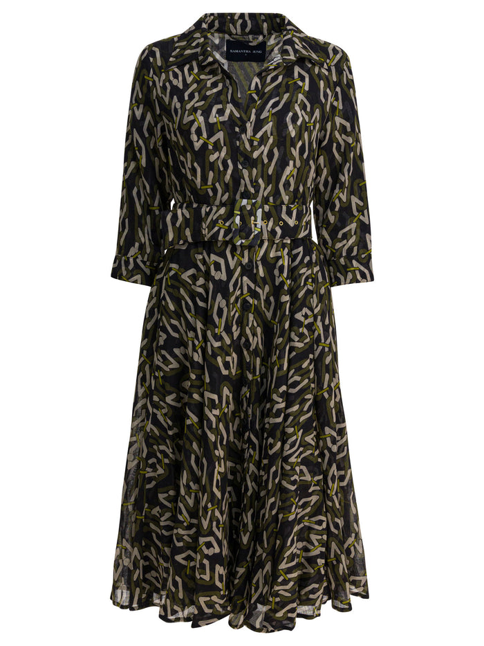 Samantha Sung Green Chain Print Wool Dress