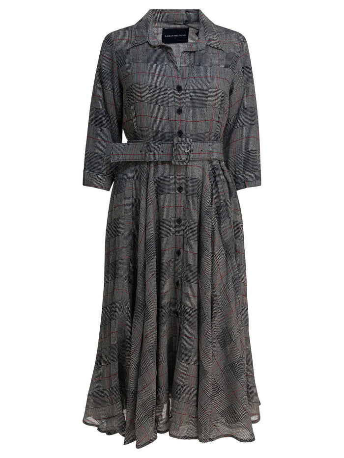 Samantha Sung Grey Checkered Wool Dress