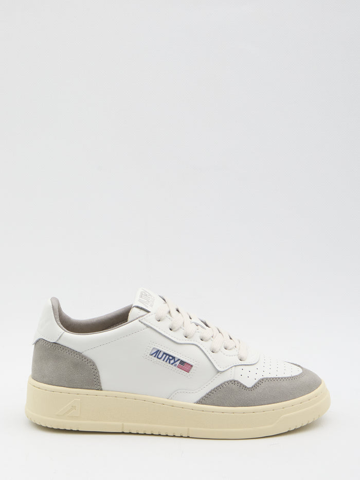 Autry Medalist Low Sneakers In White Leather And Grey Suede