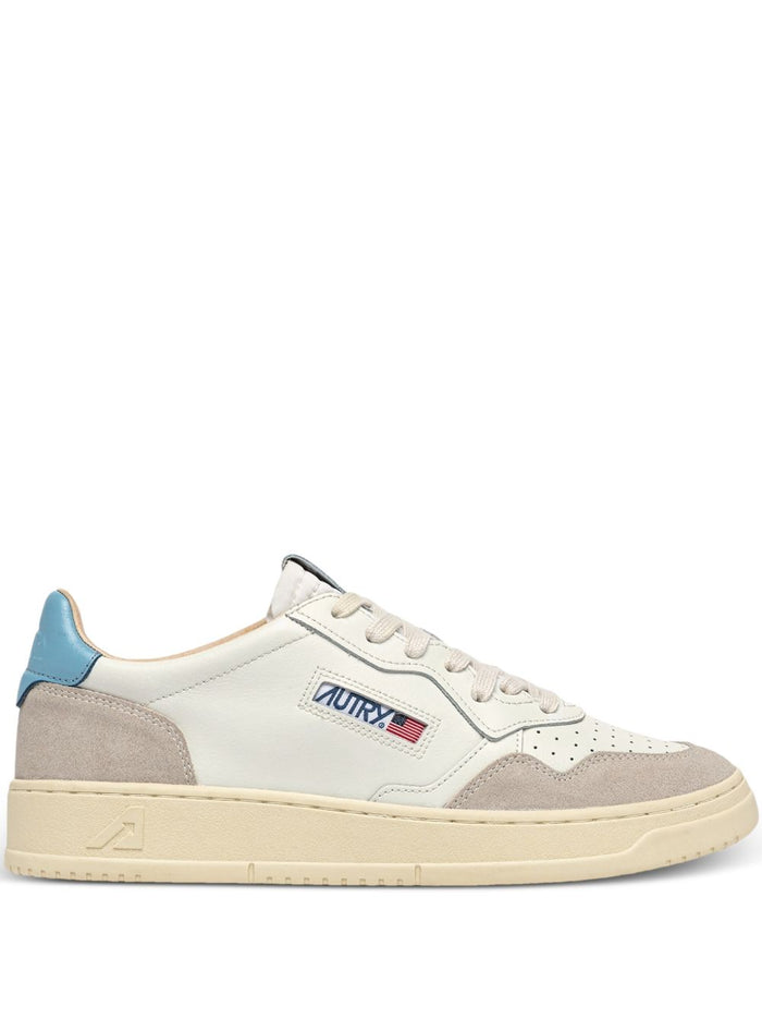 Autry Medalist Low Sneakers In White/Light Blue Leather And Suede