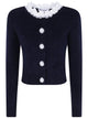 Self-Portrait Navy Flower Pearl Trim Knit Jumper