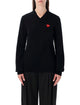 Comme Des Garçons Play Comme Des Garçons Play Wool V-Neck Sweater With Red Heart And Crystals