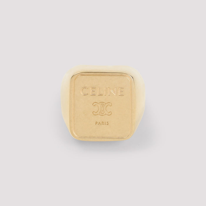 Celine Gold Brass Square Signet Ring