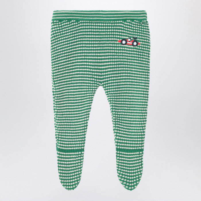 Bobo Choses Green/White Race Car Footed Leggings