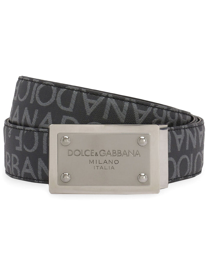 Dolce & Gabbana Black Coated Jacquard Belt