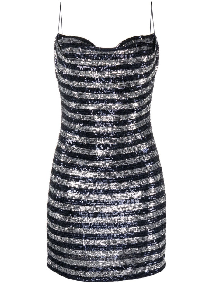 Balmain Babydoll Cowl Neck Glitter Short Dress