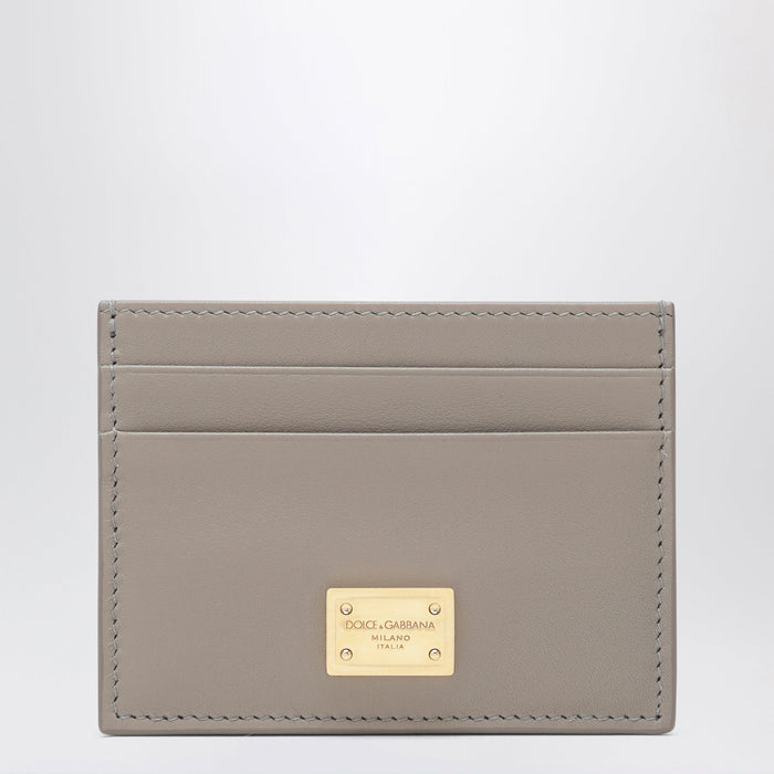 Dolce&Gabbana Taupe Leather Card Holder With Logo Plaque