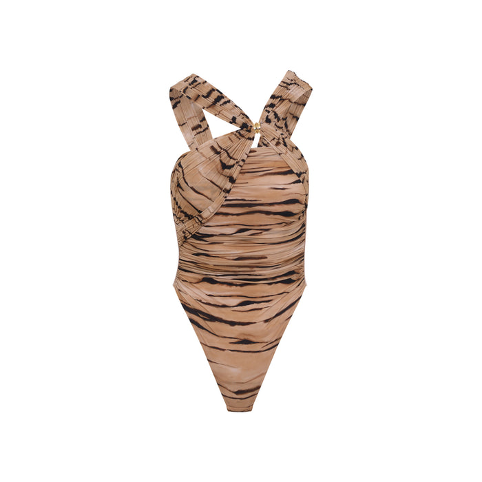Elisabetta Franchi Camel Brown Tiger Print Body