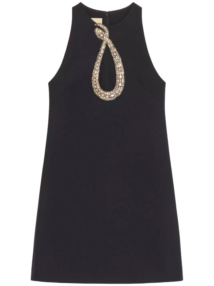 Valentino Garavani Rhinestone Snake Embroidery Crepe Couture Short Dress