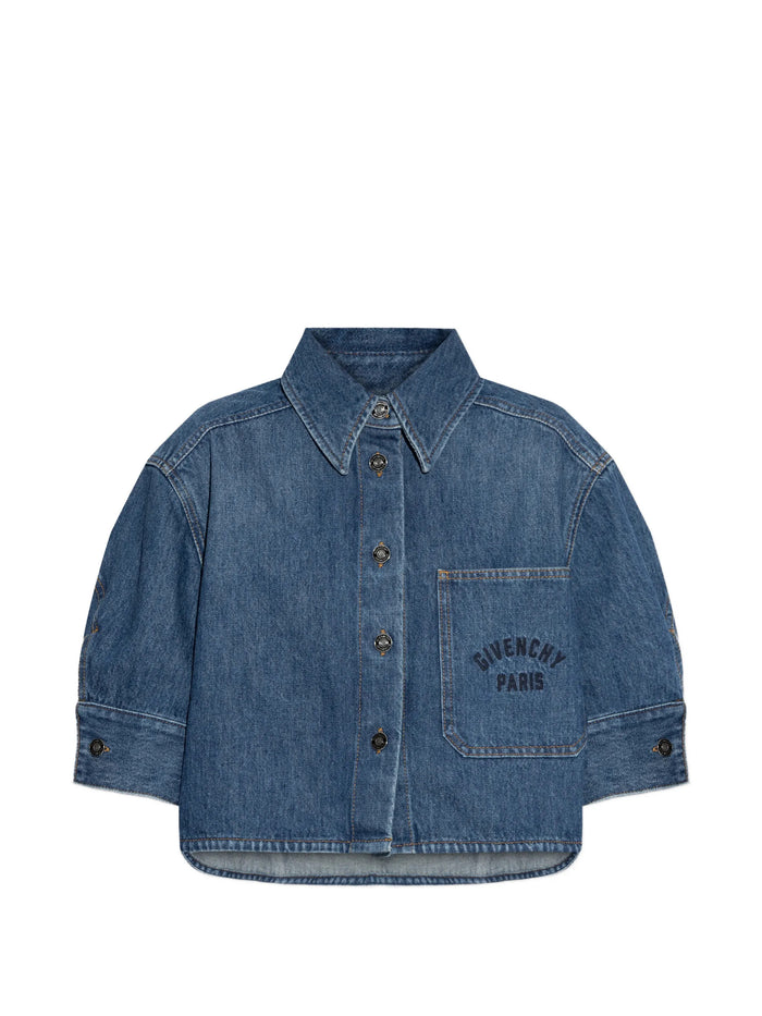 Givenchy Cropped Cocoon Shirt In Medium Denim