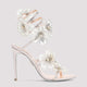 Rene Caovilla Pink Satin Leather Peach Flower Sandals