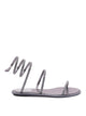 Rene Caovilla Silver Viscose Silk Glass Stones Sandals