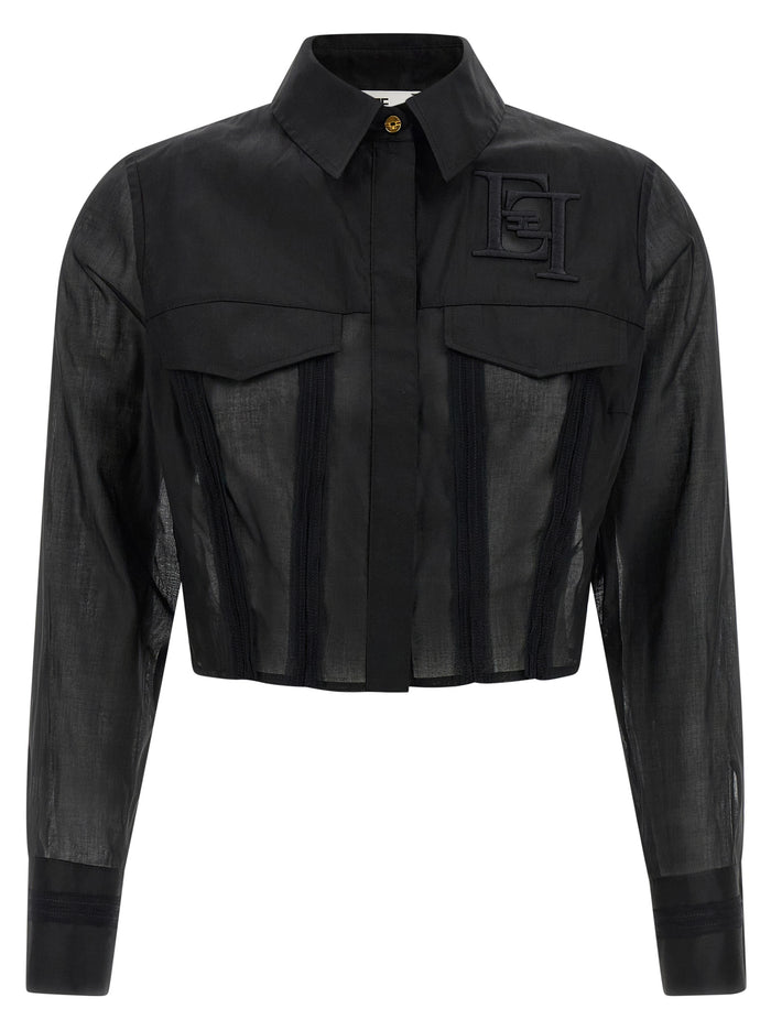 Elisabetta Franchi Logo Embroidery Maxi Crop Shirt