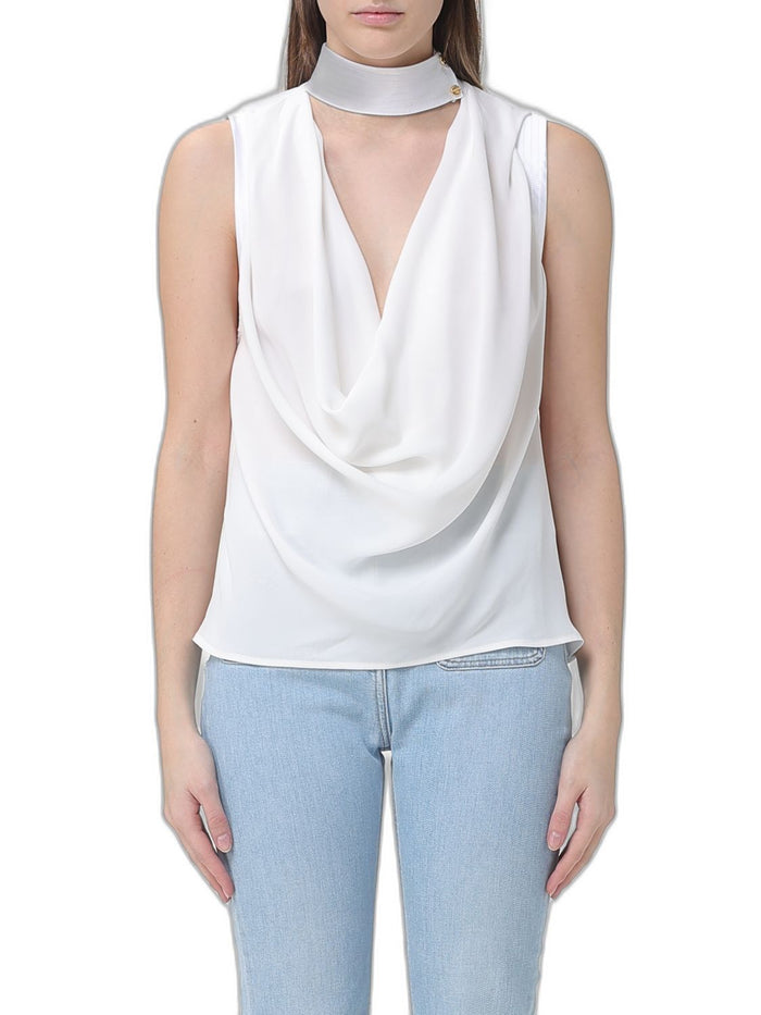 Elisabetta Franchi White Sleeveless High Collar Shirt