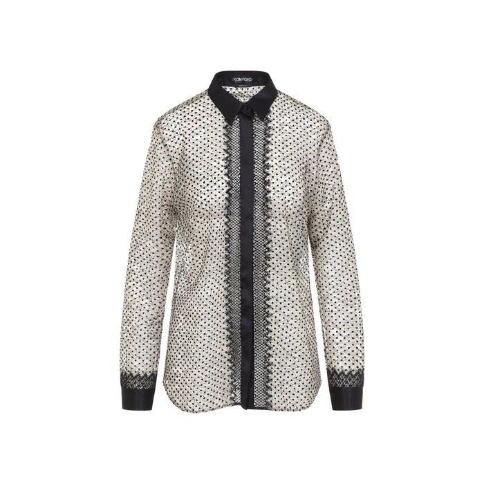 Tom Ford Nude Beige Flock Polka Dot Shirt