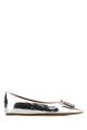 Amina Muaddi Silver Leather Camelia Ballerinas