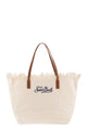 Mc2 Saint Barth Embroidered Canvas Beach Tote Bag With Leather Handles