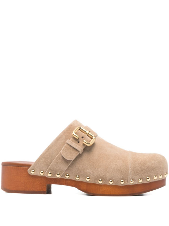 Chloé Beige Suede Jeannette Clog Wooden Sole