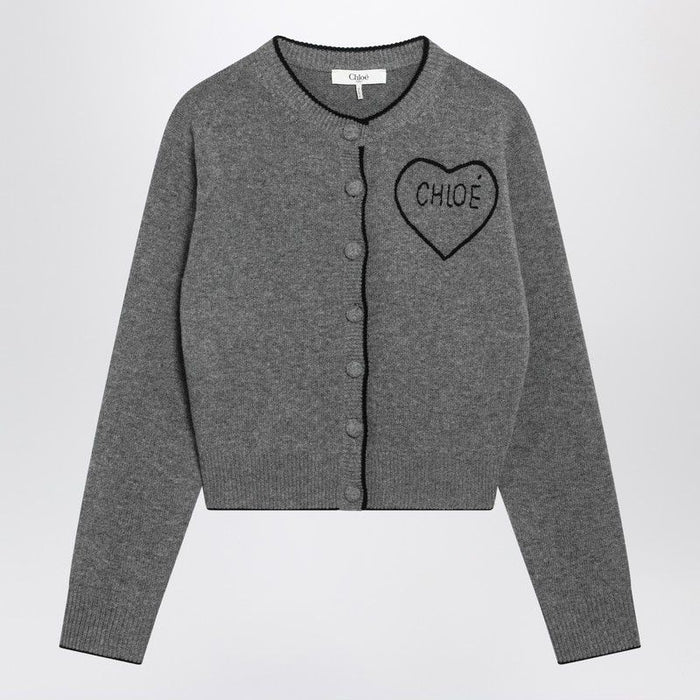 Chloé Fitted Cardigan With Logo In Wool And Cashmere Knit