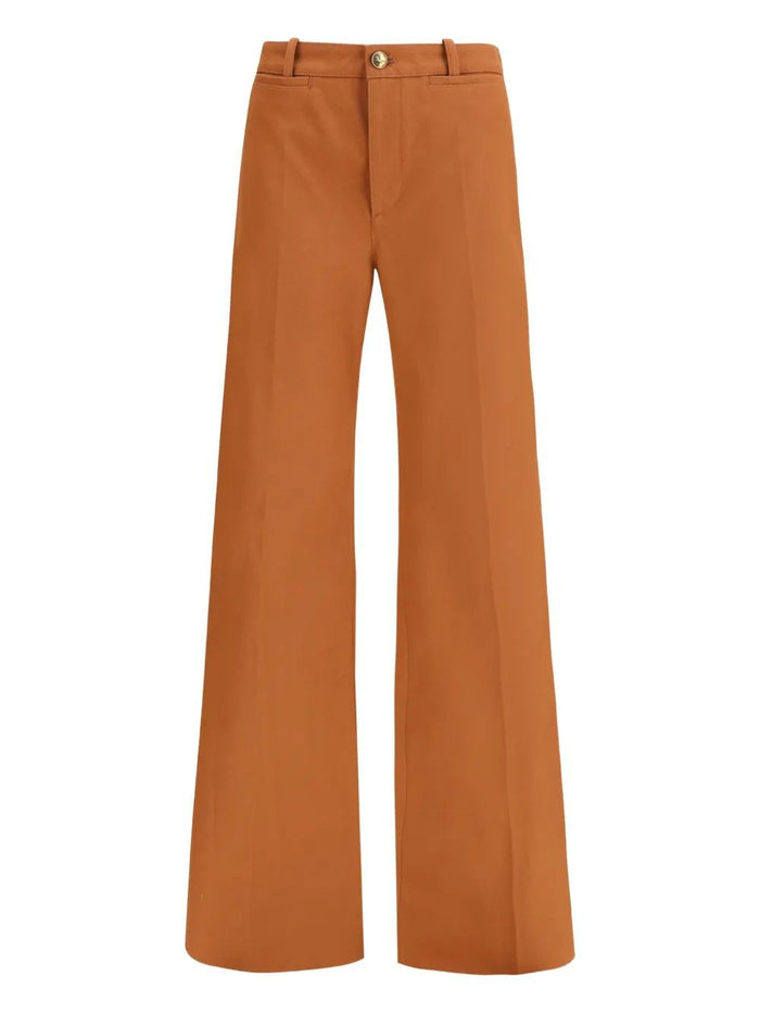 Chloé Flared Cotton Trousers In Nougat Colour