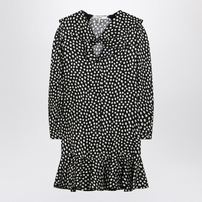 Chloé Black Silk Jacquard Mini Dress With Polka Dot Print