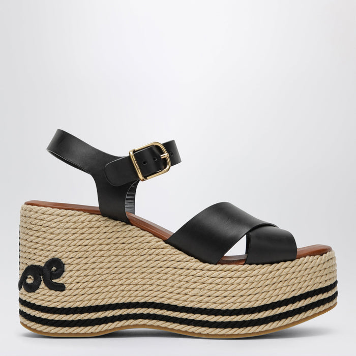 Chloé Sand Wedge Sandals In Calfskin Leather In Black