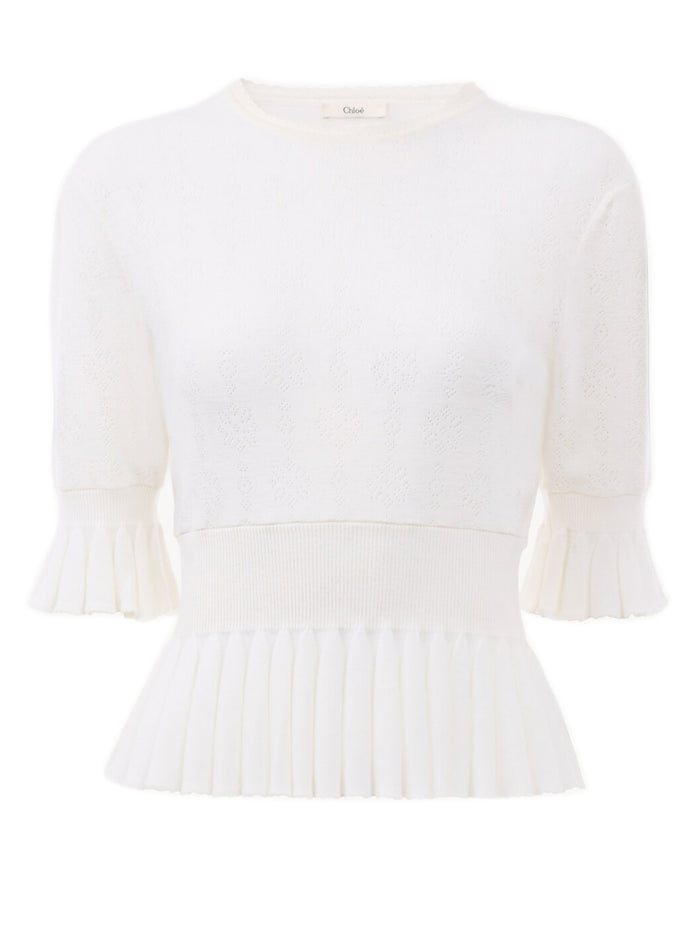 Chloé Short Wool Knit Sweater With Ruffles