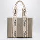 Chloé Medium Woody Tote Bag In Beige Canvas