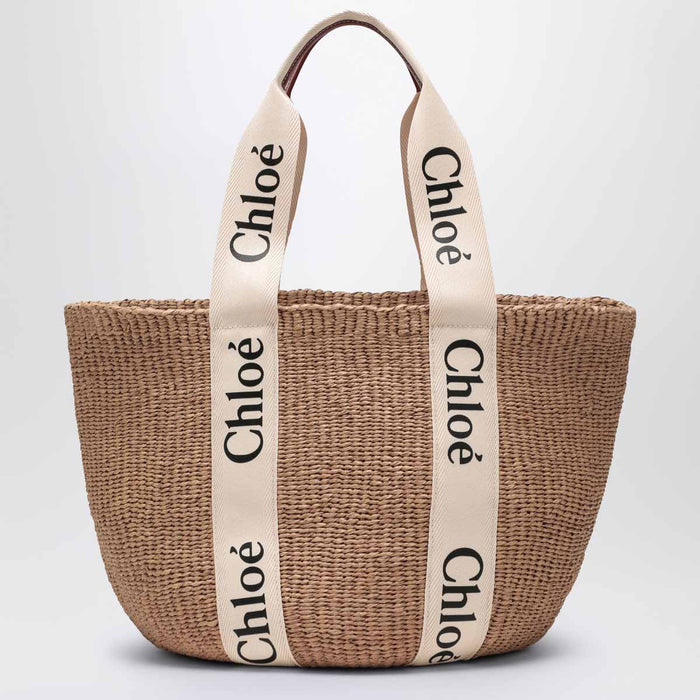 Chloé Woody Large Basket Bag With White Ribbon