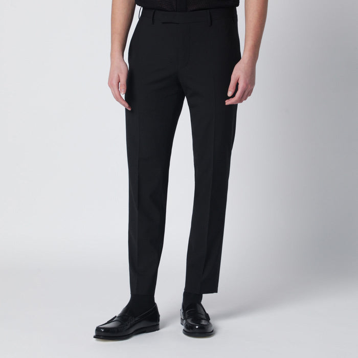 Pt Torino Black Wool-Blend Trousers